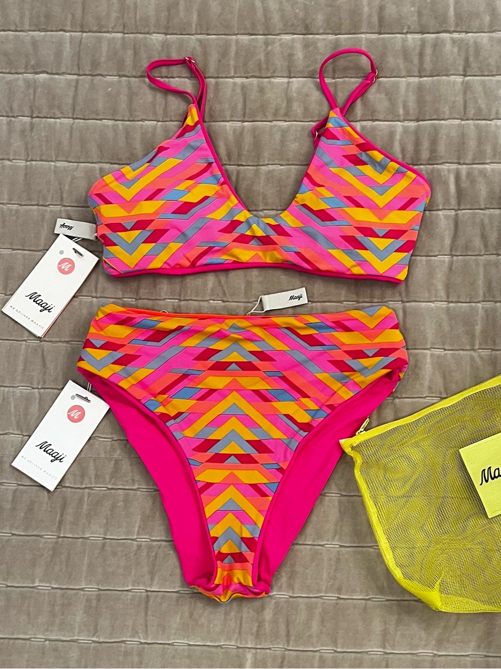 Maaji Hot Pink Geometric Print Bikini Set